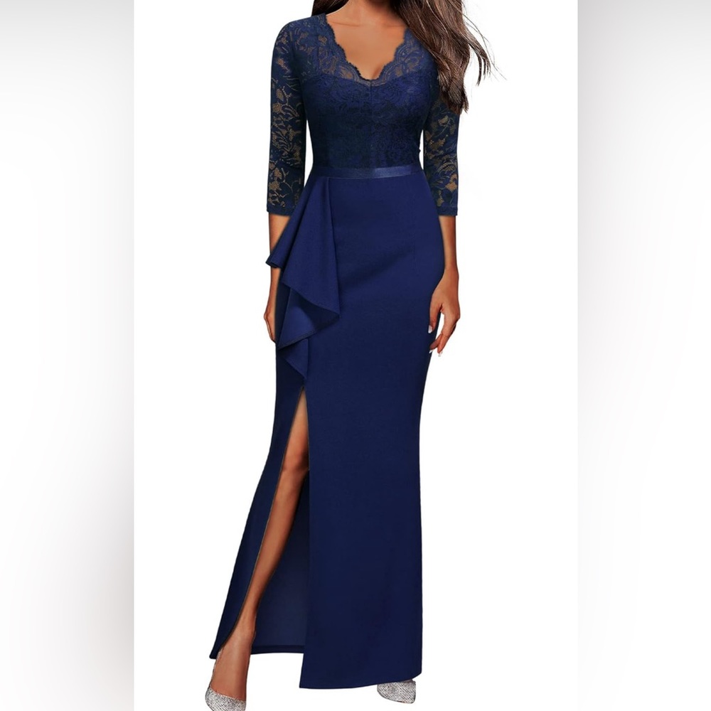 Lace and Ruffle Formal Evening Dress